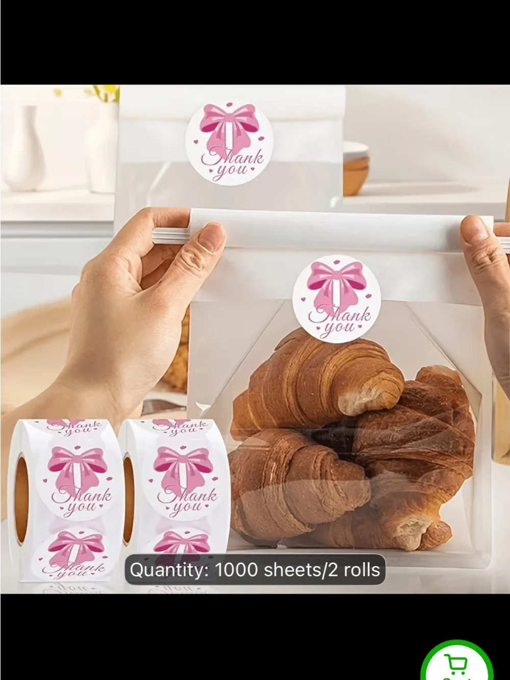 Pink Bow 500 Thank You Sticker Rolls for Gift Packaging